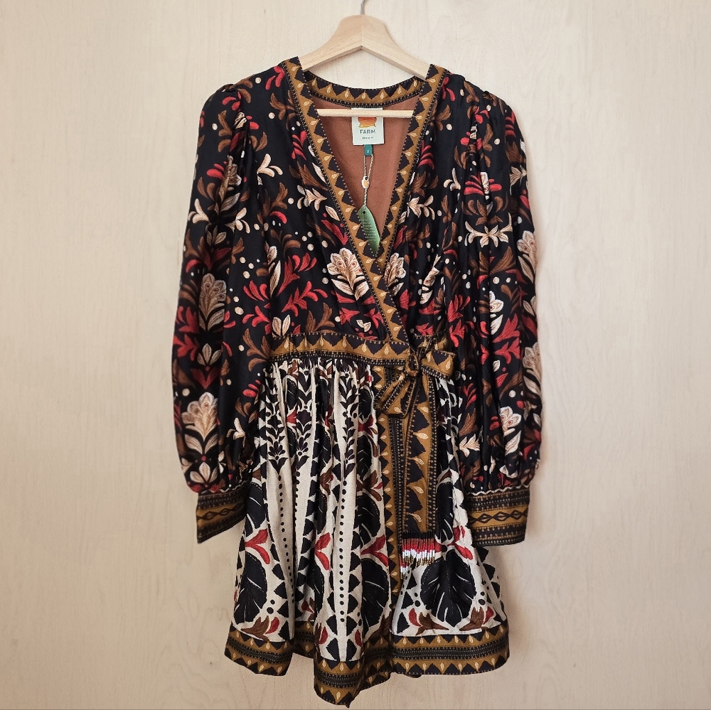 NWT FARM Rio Womens Size Small Tapestry Garden Wrap Mini Dress - Bold, Floral